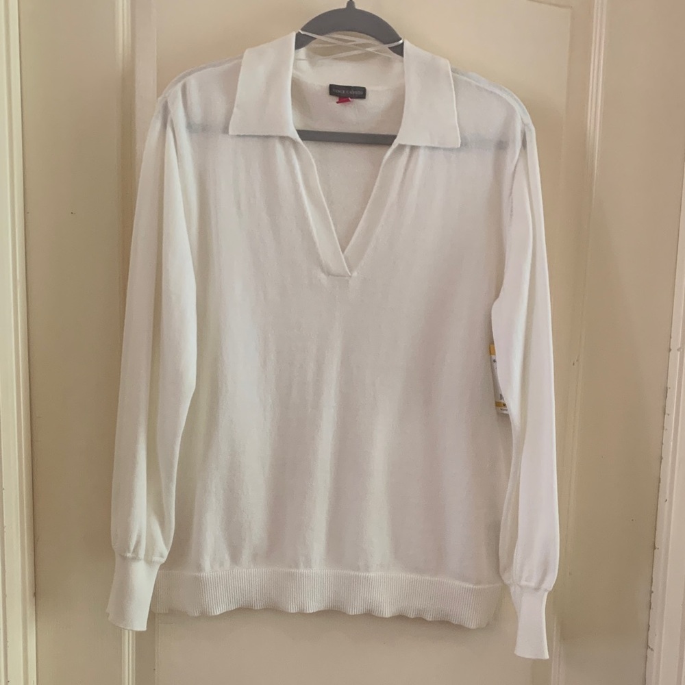 Vince Camuto White V-Neck Sweater
